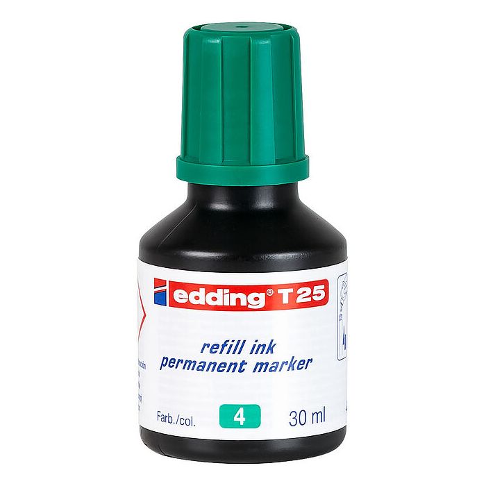Edding T25 Bote de Recarga para Rotulador Permanente - Capacidad 30ml - Color Verde
