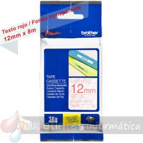 Brother TZe132 Cinta Laminada Original de Etiquetas - Texto rojo sobre fondo transparente - Ancho 12mm x 8 metros-1
