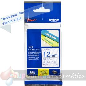 Brother TZe133 Cinta Laminada Original de Etiquetas - Texto azul sobre fondo transparente - Ancho 12mm x 8 metros-1