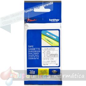 Brother TZe145 Cinta Laminada Original de Etiquetas - Texto blanco sobre fondo transparente - Ancho 18mm x 8 metros-1