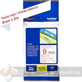 Brother TZe222 Cinta Laminada Original de Etiquetas - Texto rojo sobre fondo blanco - Ancho 9mm x 8 metros-1