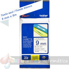 Brother TZe223 Cinta Laminada Original de Etiquetas - Texto azul sobre fondo blanco - Ancho 9mm x 8 metros-1