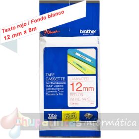 Brother TZe232 Cinta Laminada Original de Etiquetas - Texto rojo sobre fondo blanco - Ancho 12mm x 8 metros-1