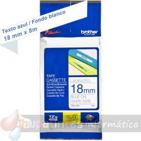 Brother TZe243 Cinta Laminada Original de Etiquetas - Texto azul sobre fondo blanco - Ancho 18mm x 8 metros-1