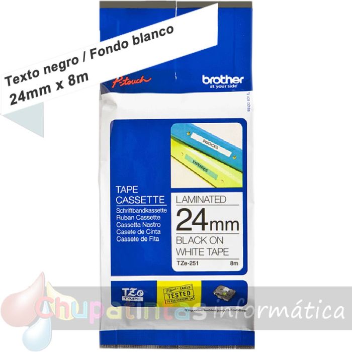 Brother TZe251 Cinta Laminada Original de Etiquetas - Texto negro sobre fondo blanco - Ancho 24mm x 8 metros-1