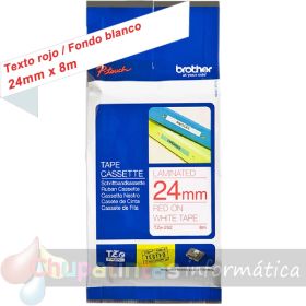 Brother TZe252 Cinta Laminada Original de Etiquetas - Texto rojo sobre fondo blanco - Ancho 24mm x 8 metros-1