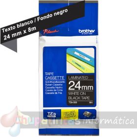 Brother TZe355 Cinta Laminada Original de Etiquetas - Texto blanco sobre fondo negro - Ancho 24mm x 8 metros-1