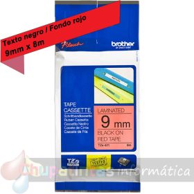 Brother TZe421 Cinta Laminada Original de Etiquetas - Texto negro sobre fondo rojo - Ancho 9mm x 8 metros-1