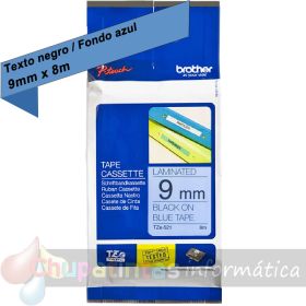 Brother TZe521 Cinta Laminada Original de Etiquetas - Texto negro sobre fondo azul - Ancho 9mm x 8 metros-1