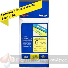 Brother TZe611 Cinta Laminada Original de Etiquetas - Texto negro sobre fondo amarillo - Ancho 6mm x 8 metros-1