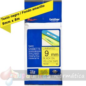 Brother TZe621 Cinta Laminada Original de Etiquetas - Texto negro sobre fondo amarillo - Ancho 9mm x 8 metros-1