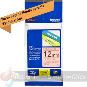 Brother TZeB31 Cinta Laminada Fluorescente Original de Etiquetas - Texto negro sobre fondo naranja - Ancho 12mm x 5 metros-1