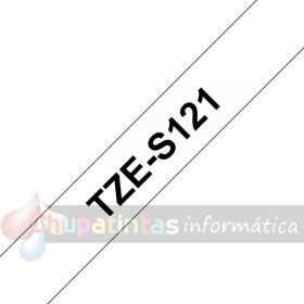 Brother TZeS121 Cinta Laminada Super Adhesiva Original de Etiquetas - Texto negro sobre fondo transparente - Ancho 9mm x 8 metros