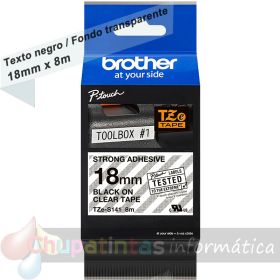 Brother TZeS141 Cinta Laminada Super Adhesiva Original de Etiquetas - Texto negro sobre fondo transparente - Ancho 18mm x 8 metros