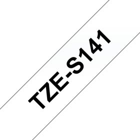 Brother TZeS141 Cinta Laminada Super Adhesiva Original de Etiquetas - Texto negro sobre fondo transparente - Ancho 18mm x 8 metros