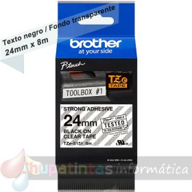 Brother TZeS151 Cinta Laminada Super Adhesiva Original de Etiquetas - Texto negro fondo transparente - 24mm x 8m-1