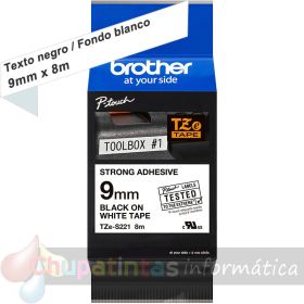 Brother TZeS221 Cinta Laminada Super Adhesiva Original de Etiquetas - Texto negro sobre fondo blanco - Ancho 9mm x 8 metros-1