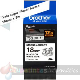Brother TZeS241 Cinta Laminada Super Adhesiva Original de Etiquetas - Texto negro sobre fondo blanco - Ancho 18mm x 8 metros-1