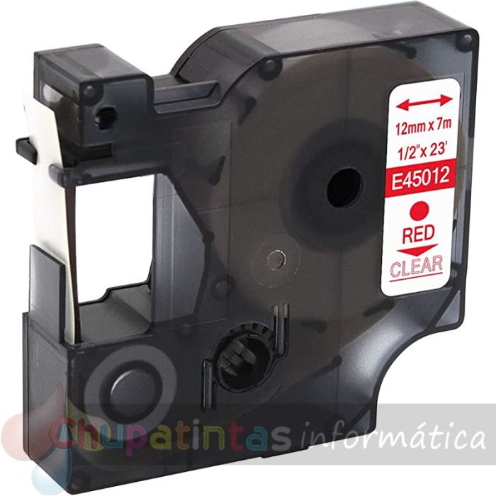 Dymo D1 45012 Cinta de Etiquetas Genérica para Rotuladora - Texto rojo-fondo transparente - 12mmx7m-1