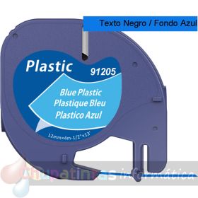 Dymo LetraTag 91205 Cinta de Etiquetas Genérica para Rotuladora: texto negro-fondo azul-1