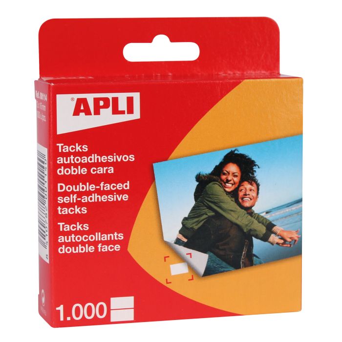 Apli Tacks Autoadhesivos Doble Cara - Tamaño 12x16 - 1000 Unidades por Caja - Ideal para Manualidades y Albumes - Libre de Acidos - Transparente