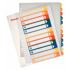 Esselte Indices Proyectos Imprimibles A4 Maxi PP Tipo 1-12 Multicolor Material PP Rigido 300 Micras Portada 350 Micras Tamaño A4 Maxi