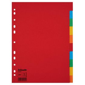 Esselte Separadores Scarton A4 10 Pestañas 5 Colores Gramaje150Grs sin Caratula Indice - Multicolor Materia Lcarton - Tamaño A4 - Multitaladro - 10 Pestañas 5 Colores - Presentacion en Bolsa Individual