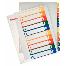 Esselte Indices Proyectos Imprimibles A4 Maxi PP Tipo 1-10 Multicolor Material PP Rigido 300 Micras Portada 350 Micras Tamaño A4 Maxi
