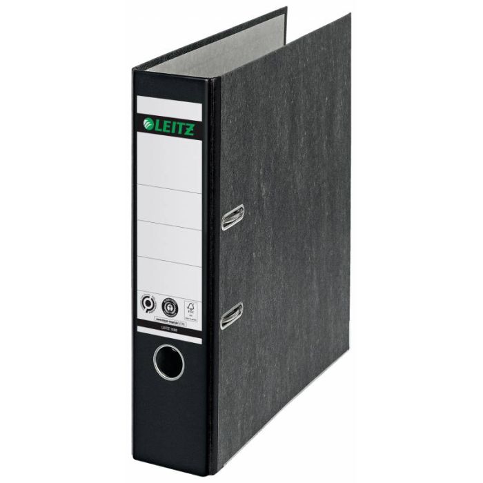 Leitz Archivador Palanca Leitz 180° Clasico Jaspeado - A4, 50mm - Mecanismo 180° - Negro Clima Compensado - Certificacion Blue Angel y Fsc