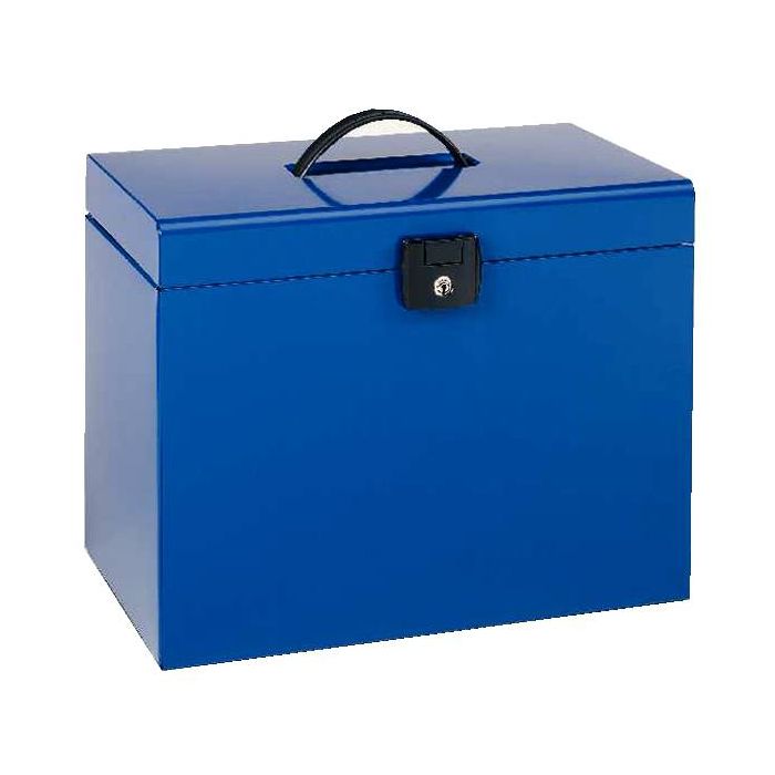 Esselte Home-Box A4 Maletin Metalico - con 5 Carpetas - Azul - con Asa y Cerradura con Llave
