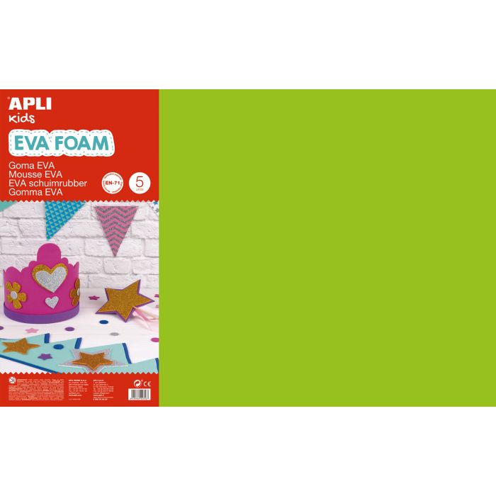 Apli Goma Eva Verde Claro 600x400 - 5 Hojas de Tamaño Grande y Flexible - Ideal para Manualidades y Decoracion