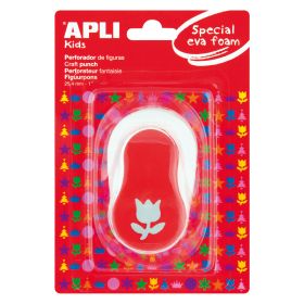 Apli Perforadora de Papel y Goma Eva en Forma de Tulipan - Tamaño de Figura 25.4mm - Perforadora de Alta Calidad para Papel, Carton, Cartulina o Goma Eva de Hasta 2mm - Deposito de Facil Apertura - Doble Uso - Color Blanco