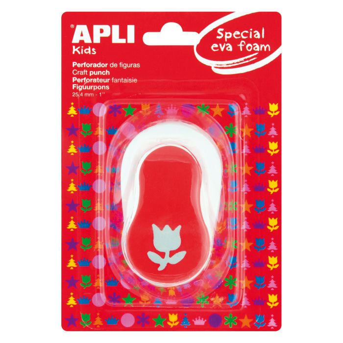 Apli Perforadora de Papel y Goma Eva en Forma de Tulipan - Tamaño de Figura 25.4mm - Perforadora de Alta Calidad para Papel, Carton, Cartulina o Goma Eva de Hasta 2mm - Deposito de Facil Apertura - Doble Uso - Color Blanco