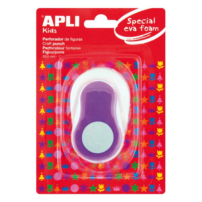 Apli Perforadora de Papel y Goma Eva en Forma de Circulo - Tamaño de Figura 25.4mm - Perfora Papel, Carton, Cartulina y Goma Eva de Hasta 2mm - Deposito de Restos - Color Blanco