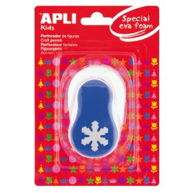 Apli Perforadora Copo de Nieve - Figura de 25.4mm - Perfora Papel, Carton, Cartulina y Goma Eva de Hasta 2mm - Deposito de Restos - Doble Uso - Ideal para Manualidades y Decoraciones - Color Blanco