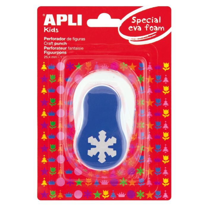 Apli Perforadora Copo de Nieve - Figura de 25.4mm - Perfora Papel, Carton, Cartulina y Goma Eva de Hasta 2mm - Deposito de Restos - Doble Uso - Ideal para Manualidades y Decoraciones - Color Blanco