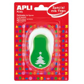 Apli Perforadora Árbol Navidad - Figura 25.4mm - Perfora Papel, Carton, Cartulina y Goma Eva de Hasta 2mm - Deposito de Restos - Doble Uso para Decoracion - Color Verde