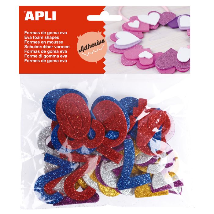 Apli Formas Goma Eva Adhesivas Numeros Purpurina Metalizada - 50 U - Faciles de Pegar - Brillo Metalico - Ideal para Manualidades