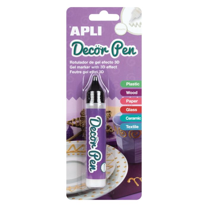 Apli Rotulador de Gel 3D Metalizado - 25ml - Personaliza Facilmente Regalos, Objetos, Tarjetas, Detalles, Fotos, Carpetas - Color Blanco Nacarado