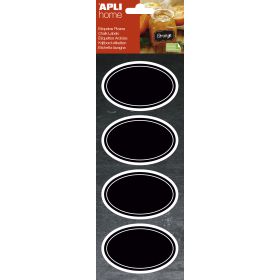 Apli Etiquetas Pizarra Ovaladas 80x50mm - Adhesivo Removible - 2 Hojas (8 Etiquetas) - Tiza Liquida o Convencional - Borrado Facil - Rotuladores Permanentes - Color Negro
