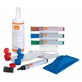 Nobo Kit de Usuario para Pizarra Blanca - Incluye Rotuladores, Borrador, Espray y Paño de Limpieza - Accesorios para Pizarras Blancas - Color Blanco