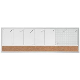 Nobo Planificador Semanal de Pizarra Magnetica Pequeña 585x190mm - Tira de Corcho - Almohadillas Adhesivas e Imanes - Gris
