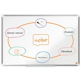 Nobo Premium Plus Pizarra Magnetica de Acero Vitrificado 900x600mm - Montaje en Esquinas - Superficie de Borrado Superior - Color Blanco