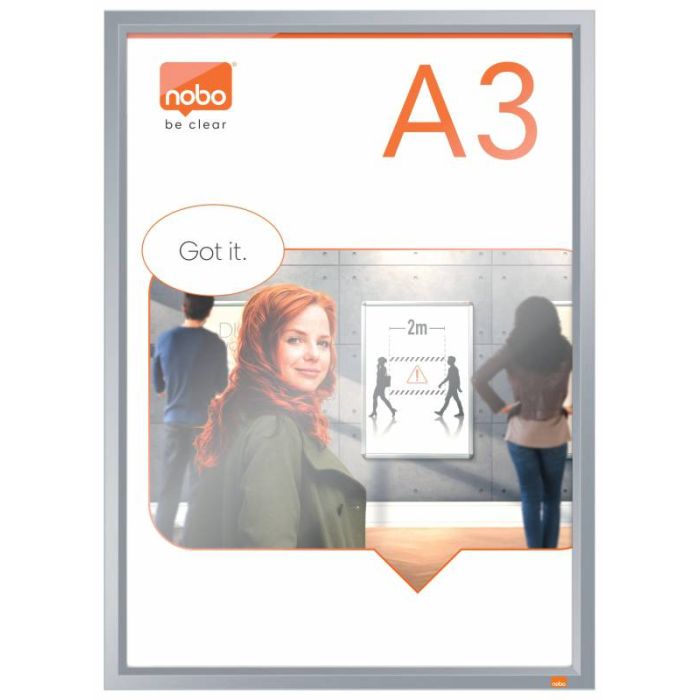 Nobo Porta Posters con Marco de Clip de Aluminio A3 - Elegante Marco Anodizado - Mecanismo de Clip de Ajuste a Presion - Superficie de Exposicion A3 - Blanco