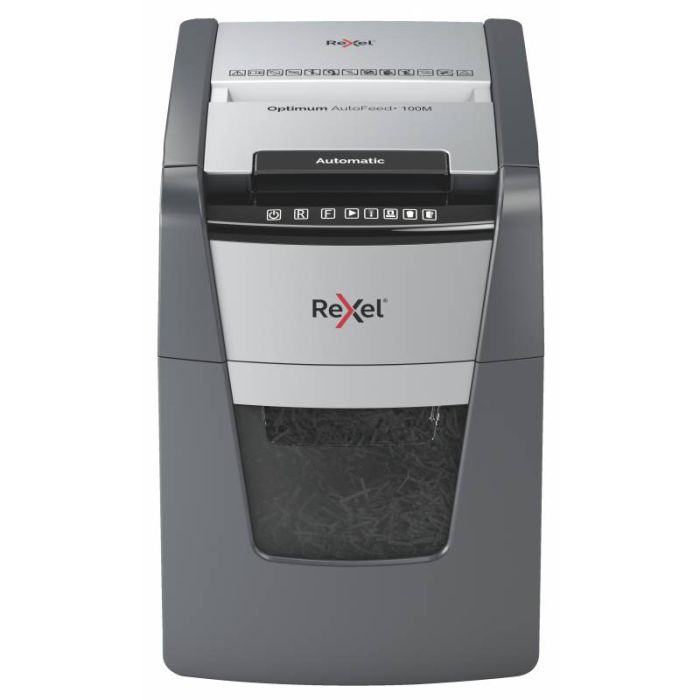Rexel Optimum Autofeed 100M Destructora Automatica de Microcorte - Alimentacion Automatica de Hasta 100 Hojas - Nivel de Ruido Ultra Silencioso - Negro