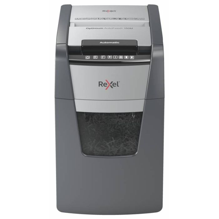 Rexel Optimum Autofeed 150M Destructora Automatica de Microcorte - Alimentacion Automatica de Hasta 150 Hojas A4 - Clasificacion de Seguridad P-5 - Negro