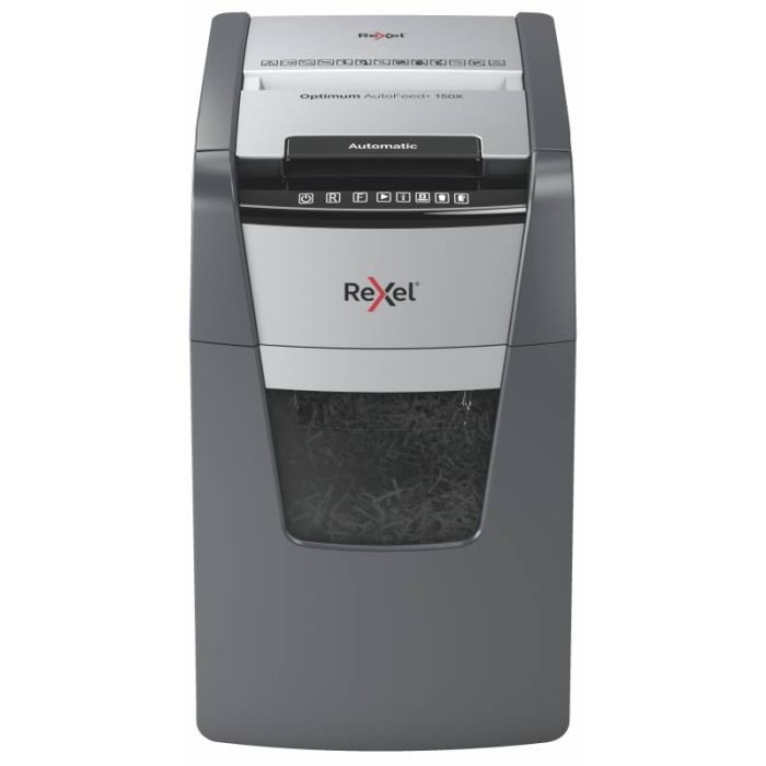 Rexel Destructora Automatica Optimum Autofeed 150x de Corte en Particulas - Alimentacion Automatica de Hasta 150 Hojas - Capacidad de 44L - Tecnologia Anti Atascos - Color Negro