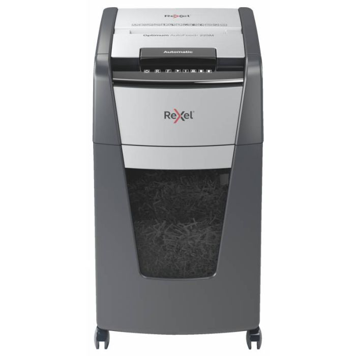 Rexel Optimum Autofeed 225M Destructora Automatica de Microcorte - Alimentacion Automatica de Hasta 225 Hojas - Micro Corte P-5 - Negro