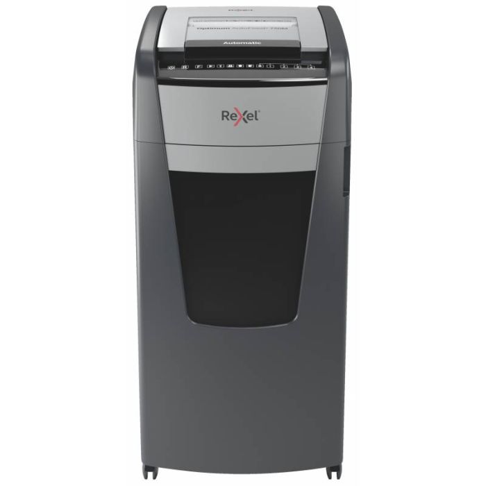 Rexel Optimum Autofeed 750M Destructora Automatica de Microcorte - Alimentacion Automatica de Hasta 750 Hojas A4 - Micro Corte P-5 - Papelera de 140L - Ruedas Giratorias - Tecnologia Anti Atascos - Negro