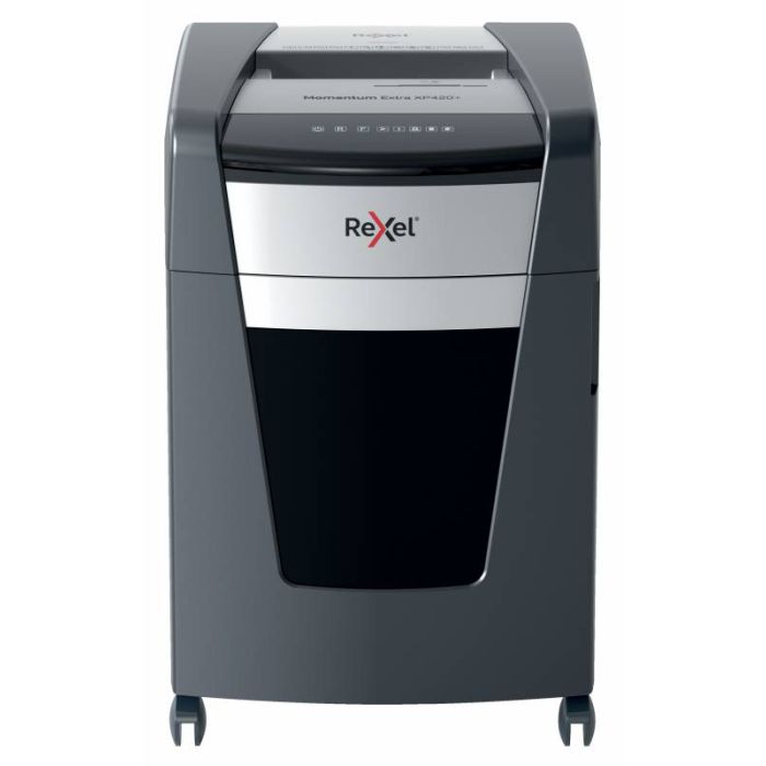 Rexel Momentum Extra XP420+ Destructora de Papel de Corte en Particulas sin Atascos - Hasta 20 Hojas A4 a la Vez - Nivel de Seguridad P4 - Negro
